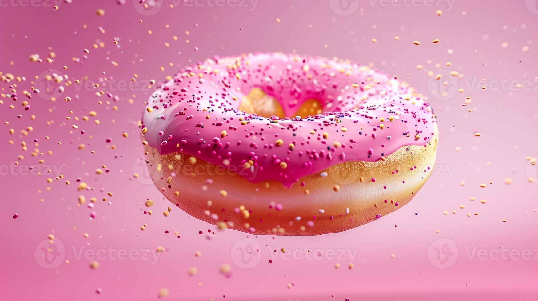 Sweet sprinkle of Strawberry cream topping donut fries snack food flying for tea time photo