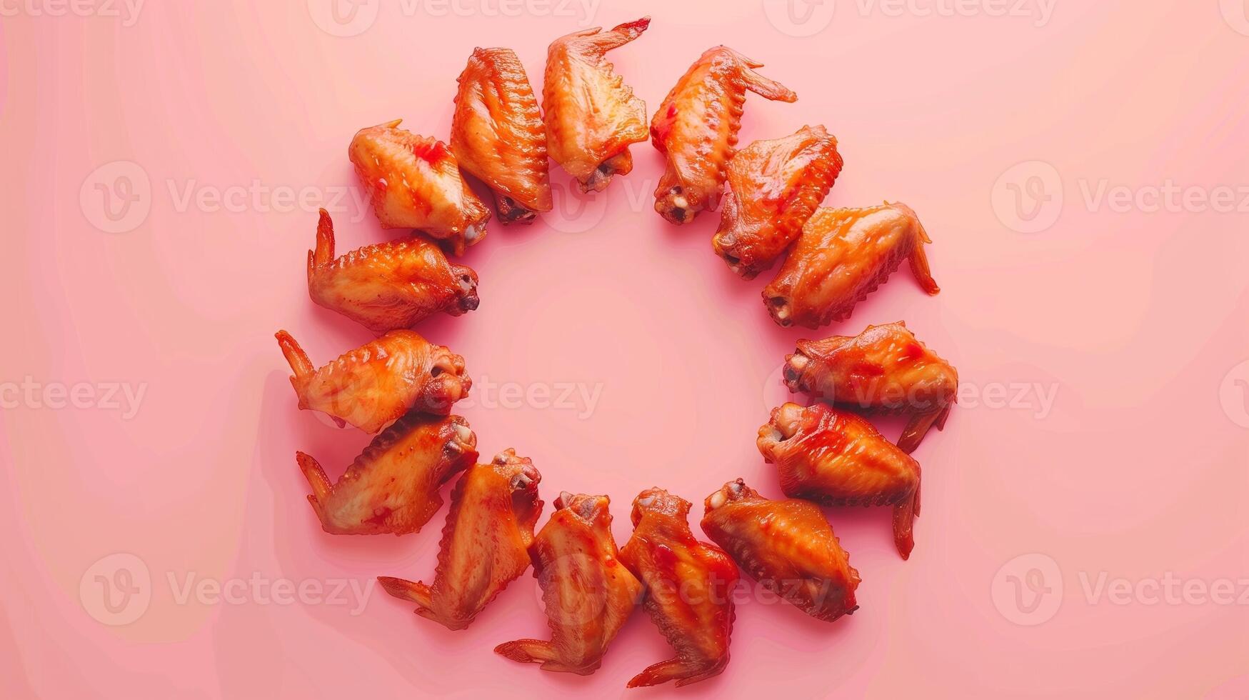 Circular arrangement of Chicken wings juicy grill meat copy space solid background photo
