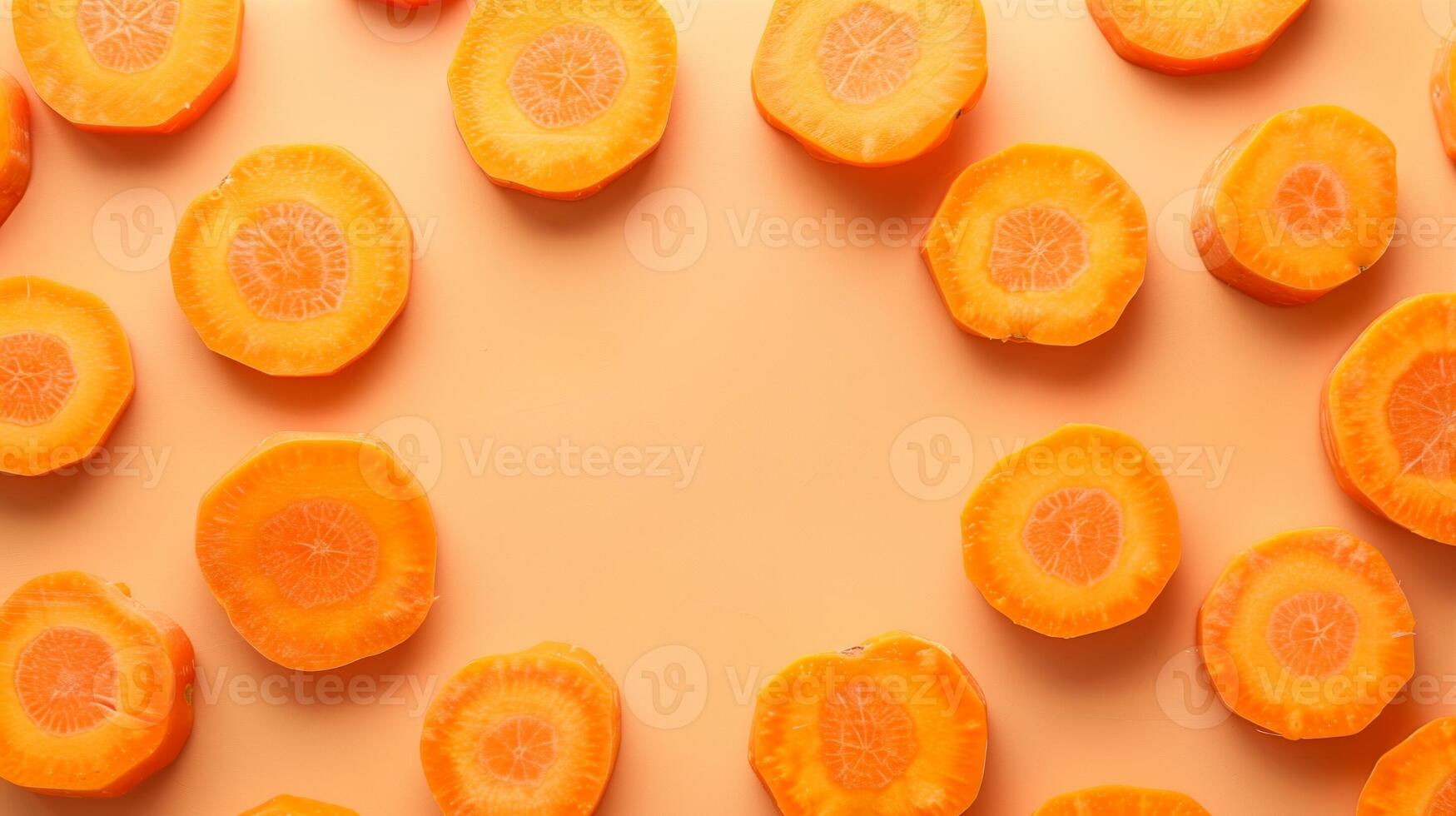 Circular arrangement of Carrot slice organic vegetable copy space solid background photo