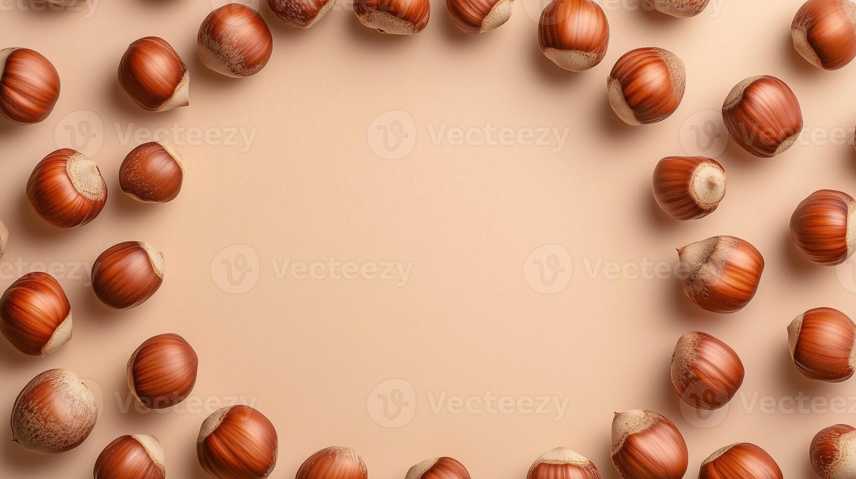 Circular arrangement of chestnuts natural agriculture, copy space solid pink background photo