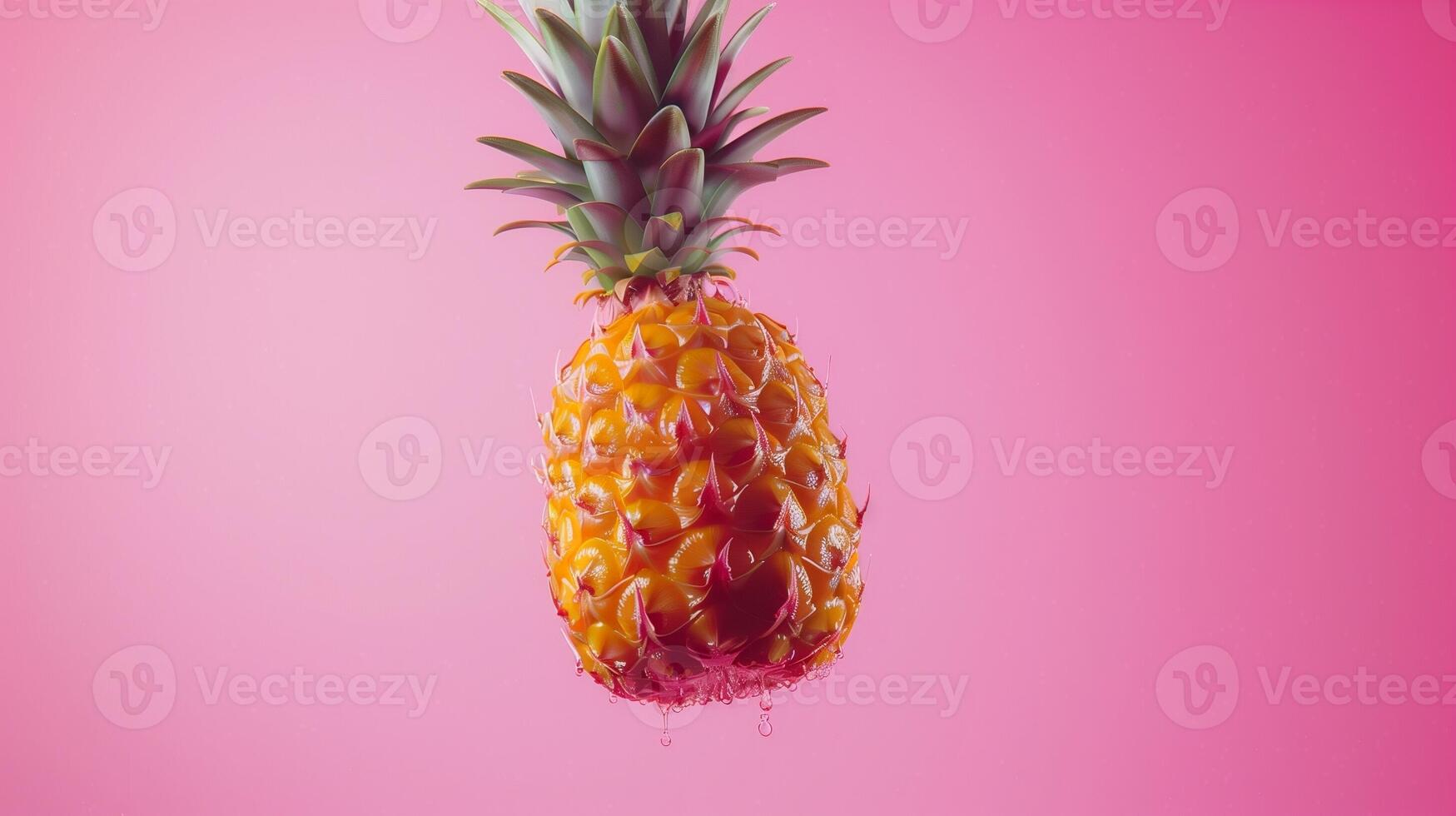 Pineapple fruit flying in water with bubble, organic botanical gardening real food photo