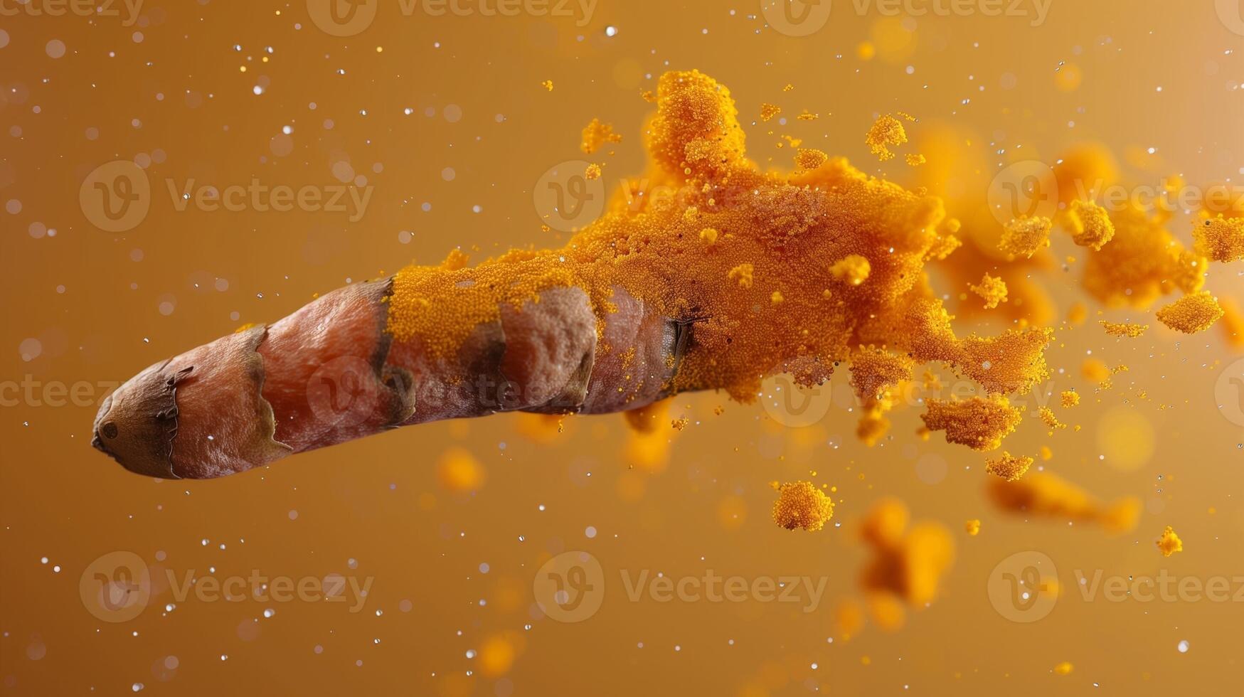 Turmeric vegetable flying in water with bubble natural organic gardening photo