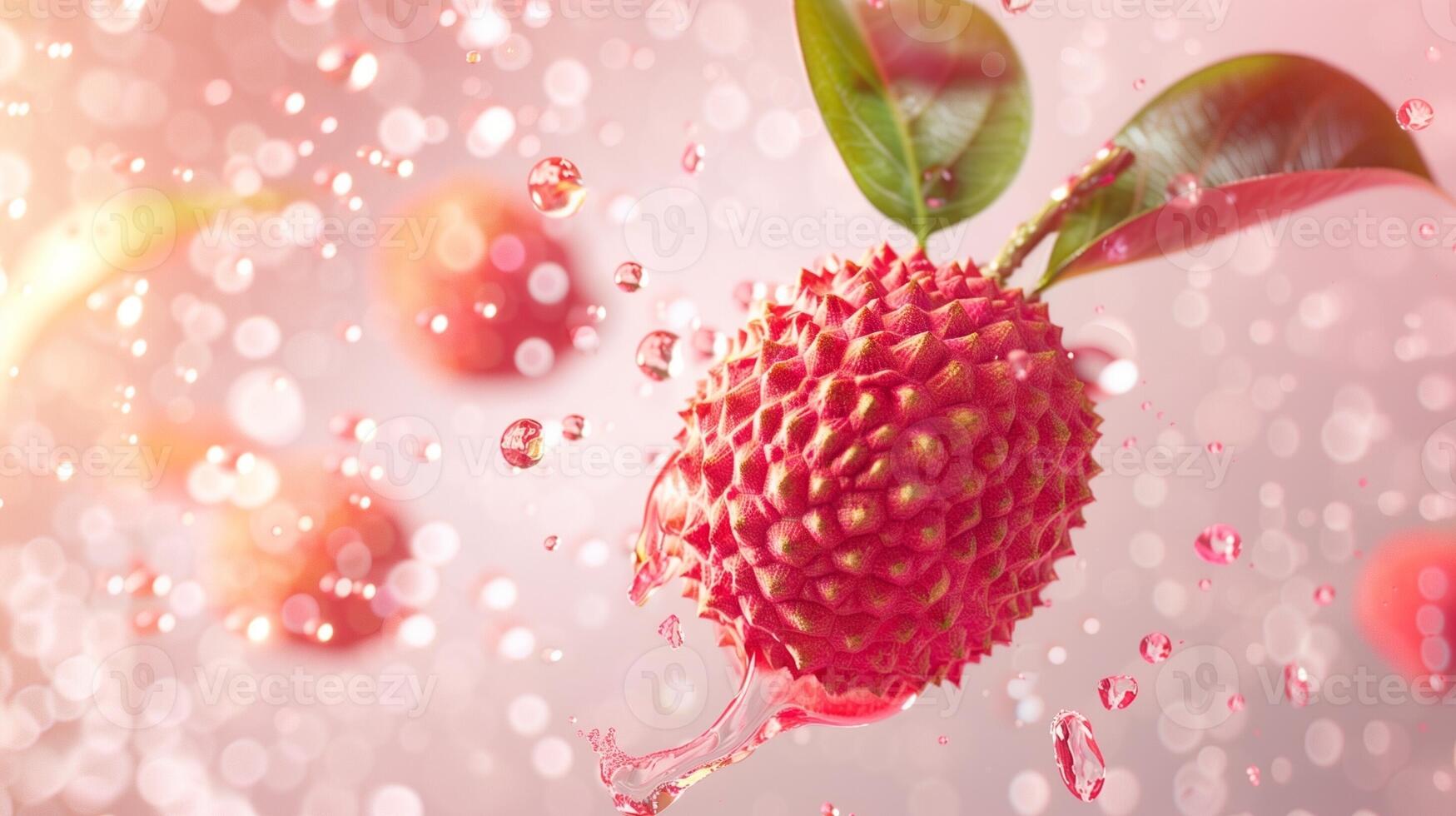 Lychee fruit flying in water with bubble, organic botanical gardening real food photo