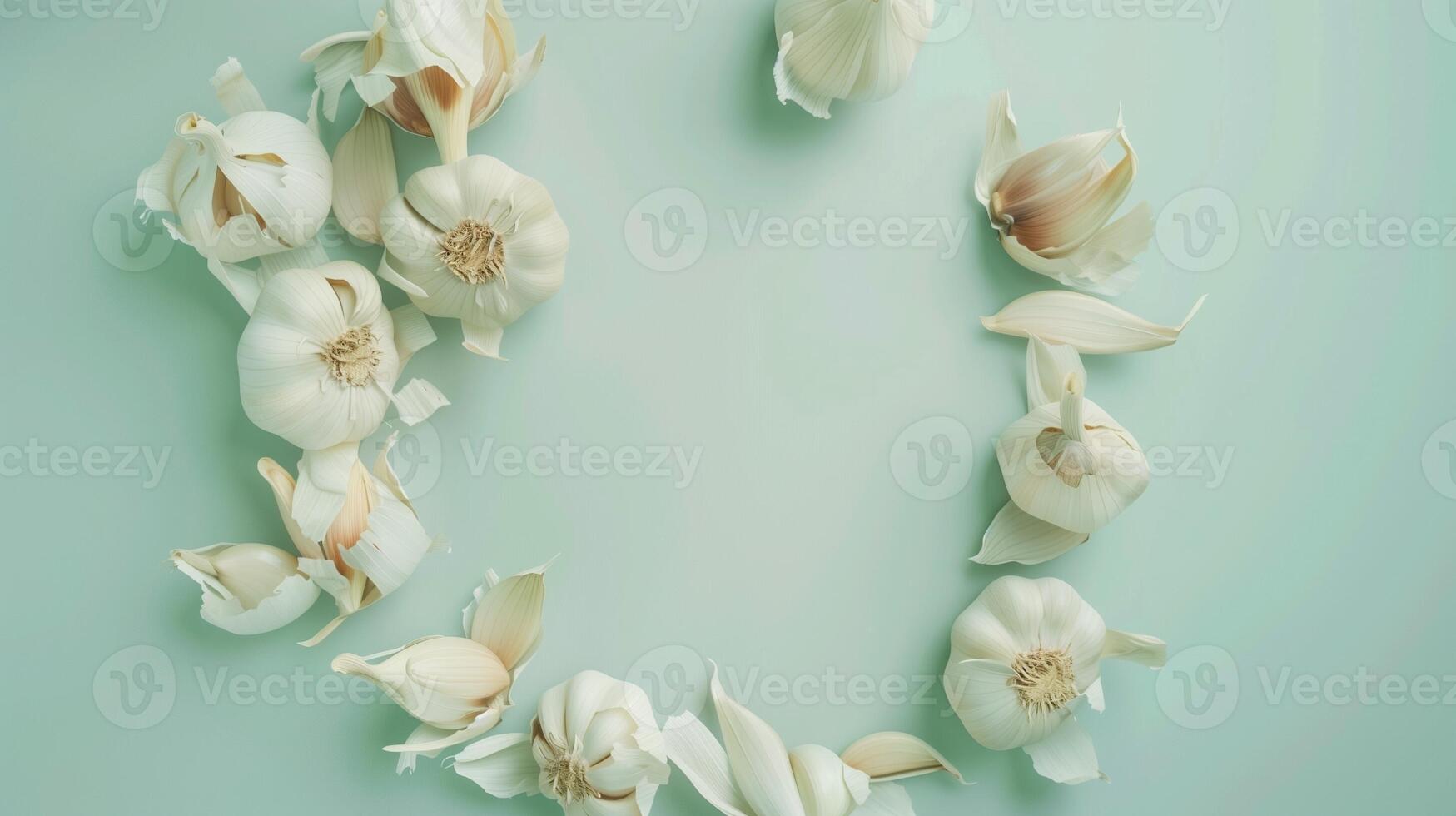 Garlic seasoning for delicious cooking recipe copy space pastel background photo