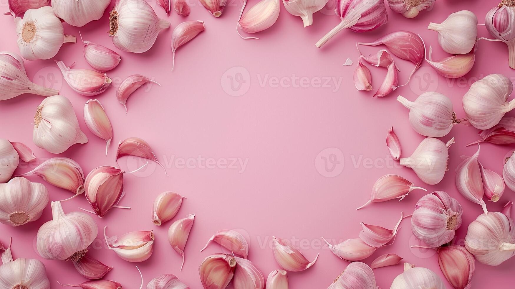 Garlic and onion seasoning for delicious cooking recipe copy space pastel background photo