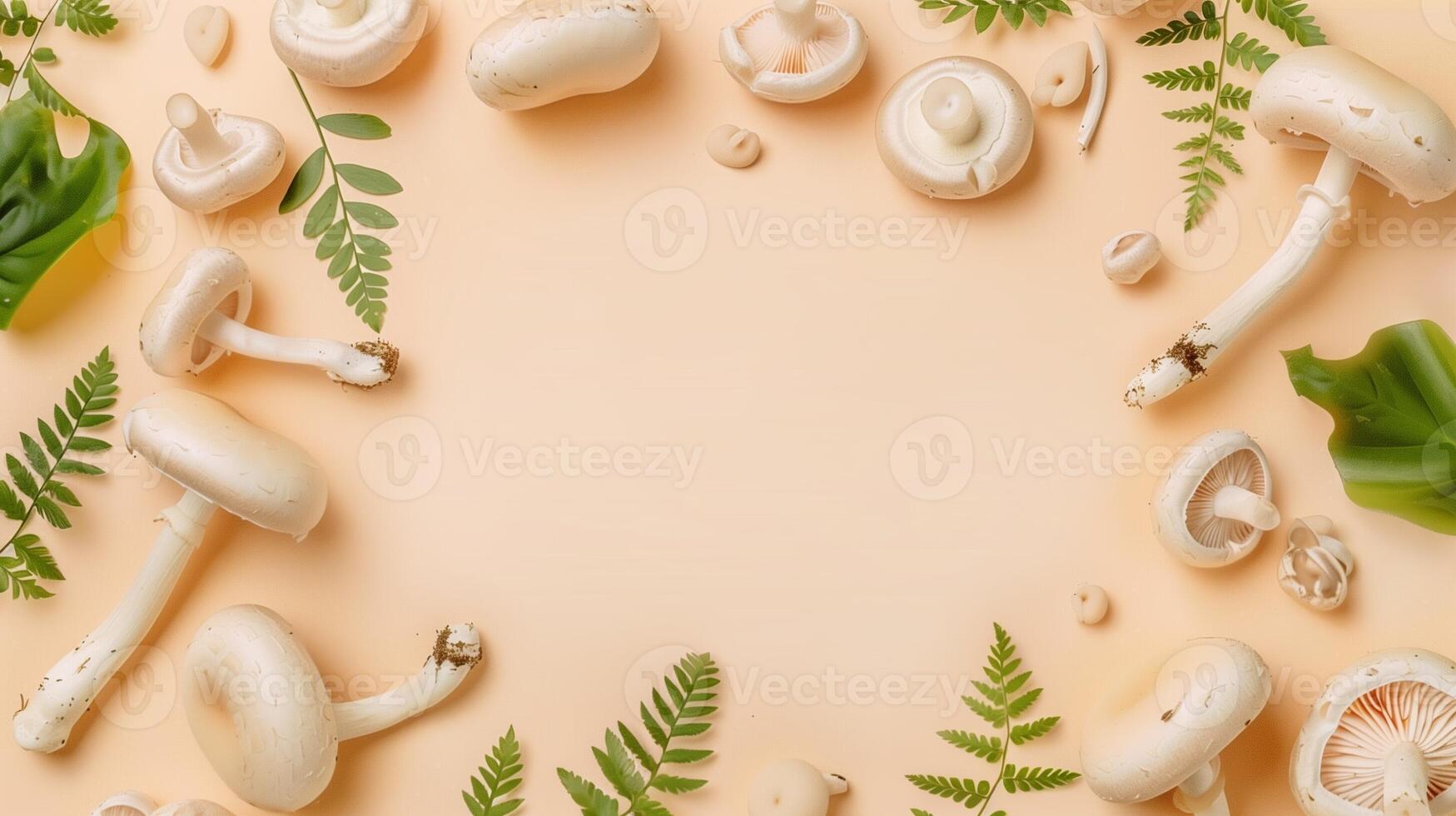 Mushroom vegetable natural organic plant circular arrangement middle copy space photo