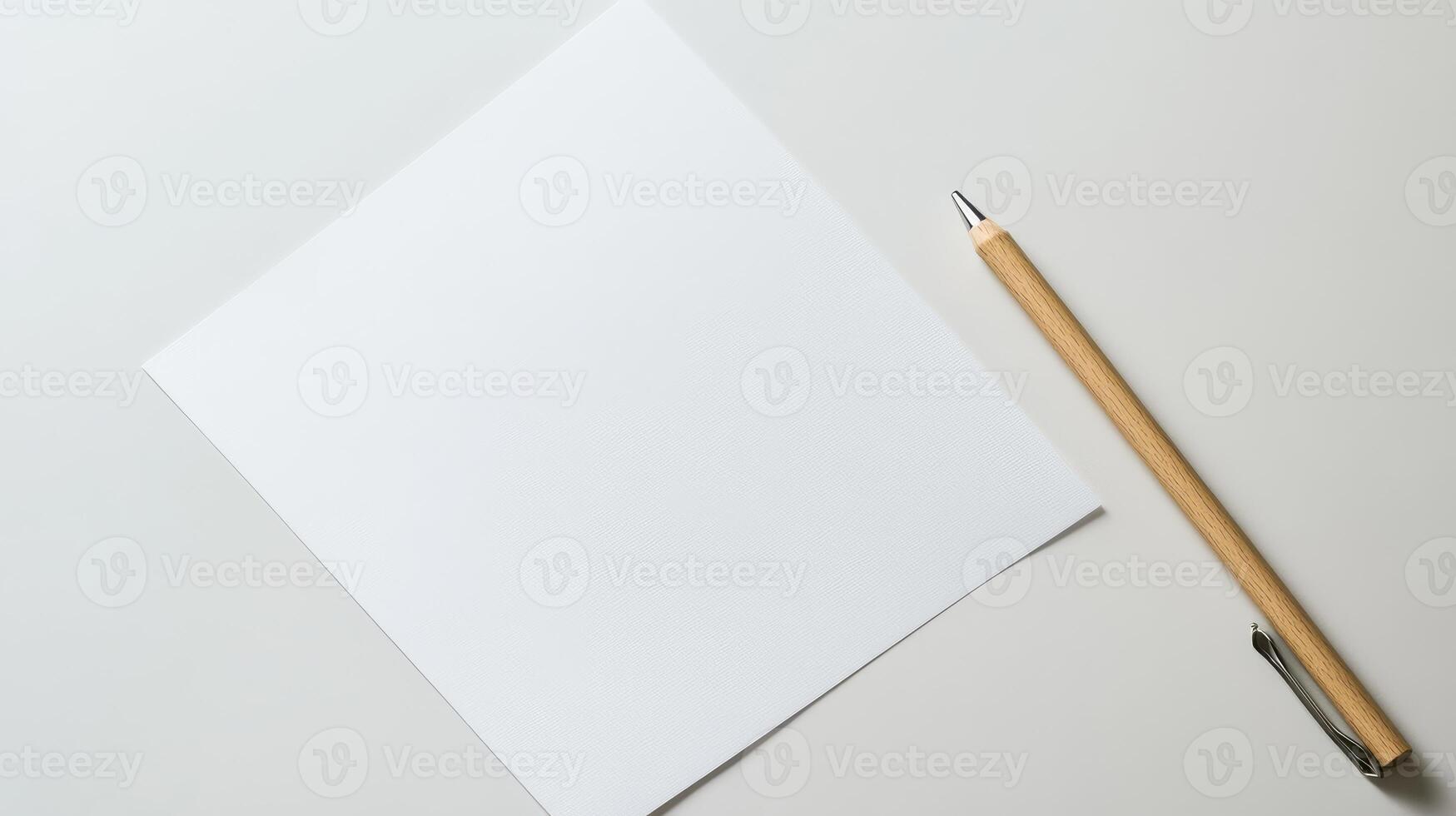 Blank paper with pencil on white background photo