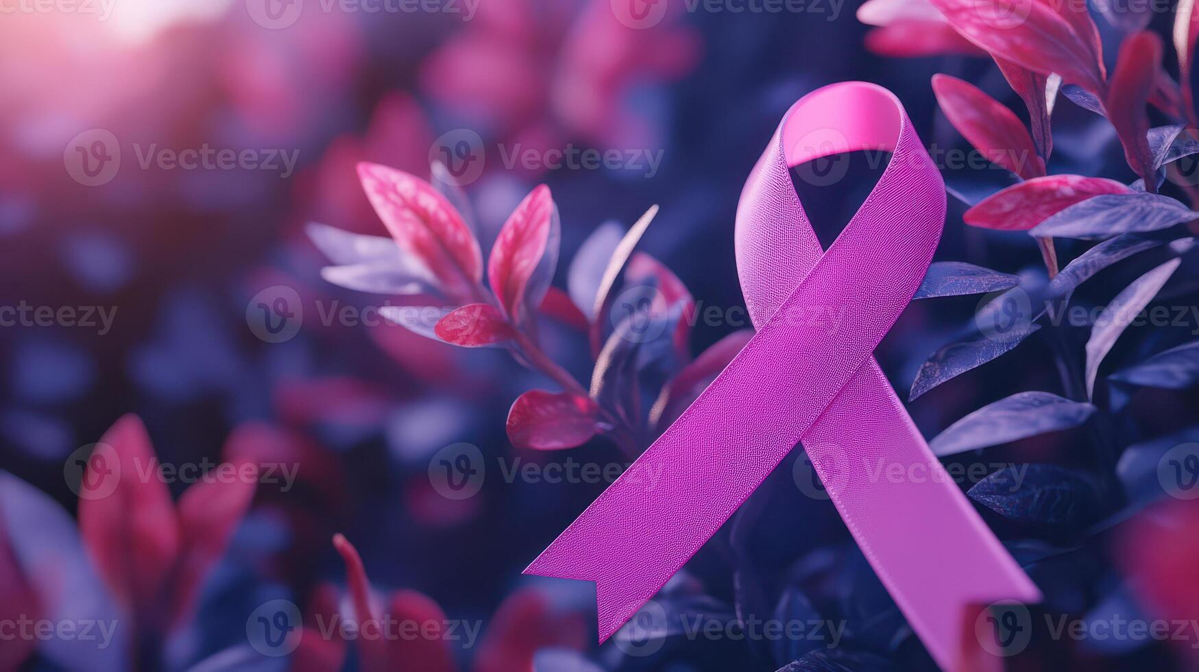 Pink ribbon in the middle of a field of pink flowers photo