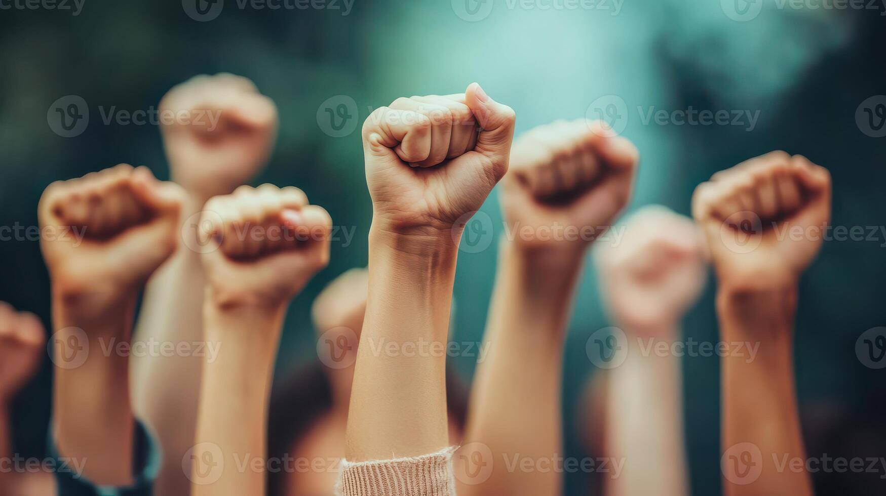 Many people holding up their fists in the air photo