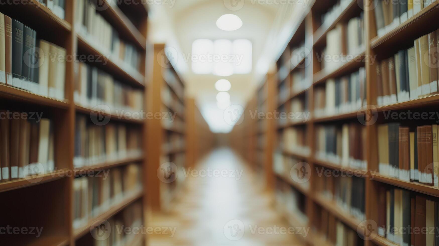 A long row of books on shelves in a library photo