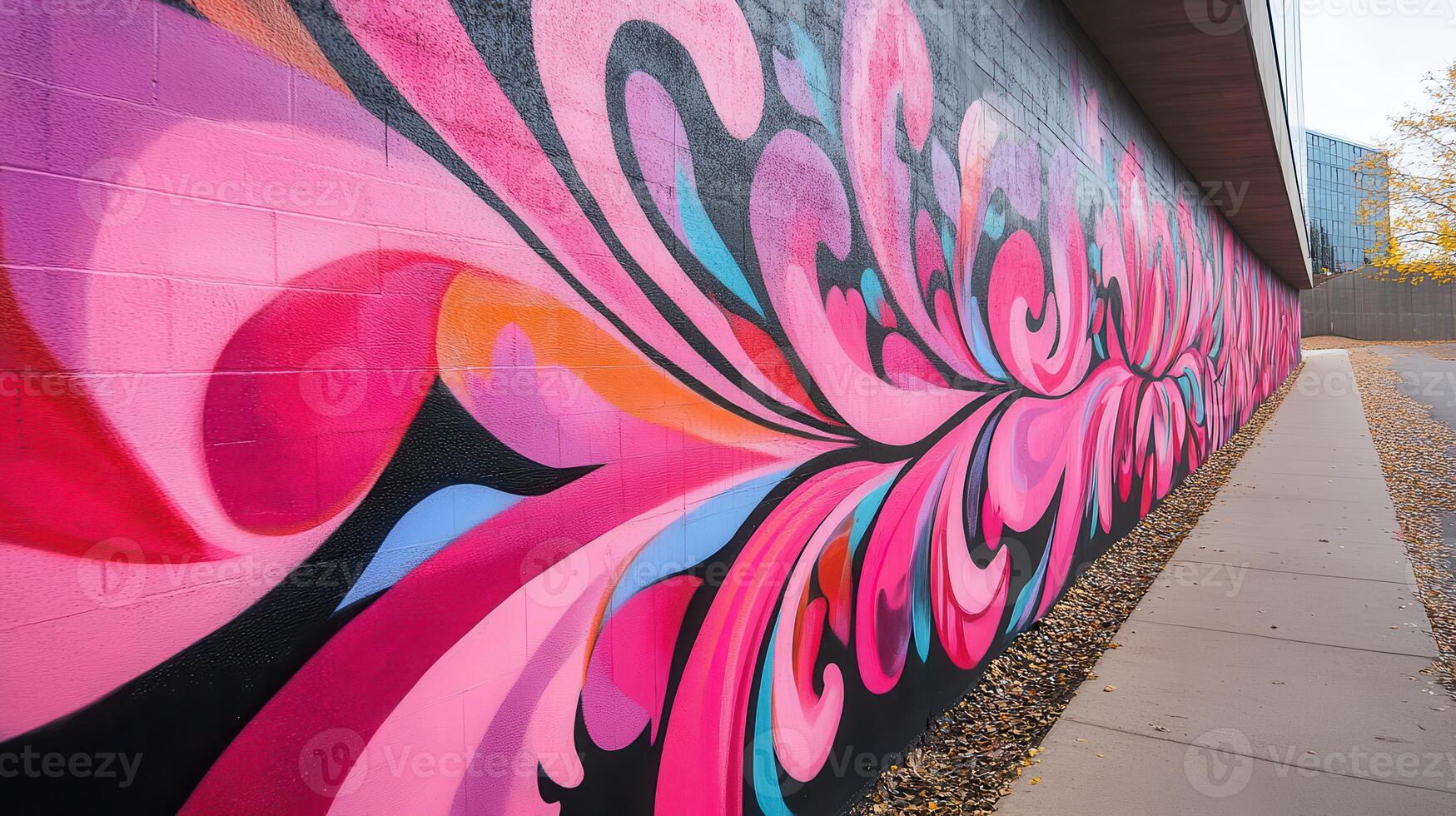 A colorful wall with a large abstract design photo