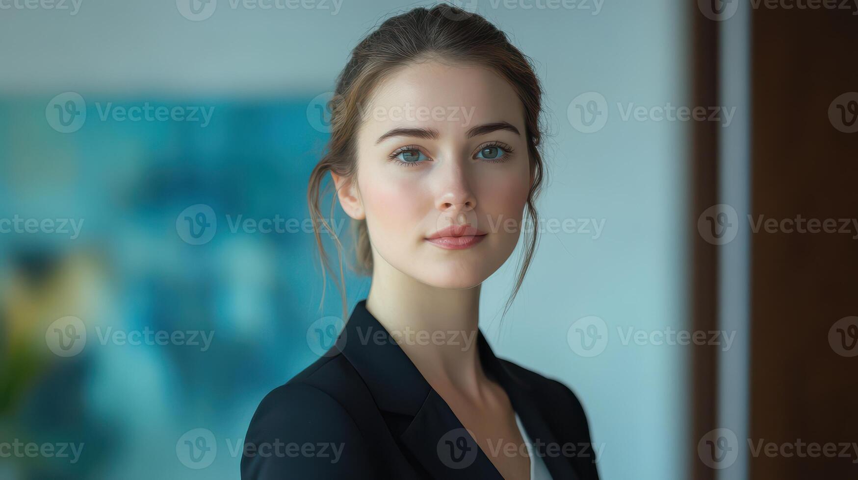 A woman in a business suit looking at the camera photo