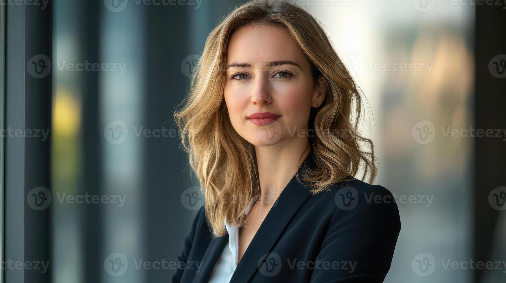 A beautiful blonde woman in a business suit photo