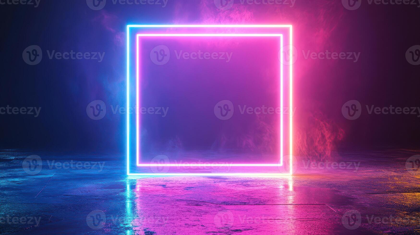 Neon neon square frame on a dark background photo