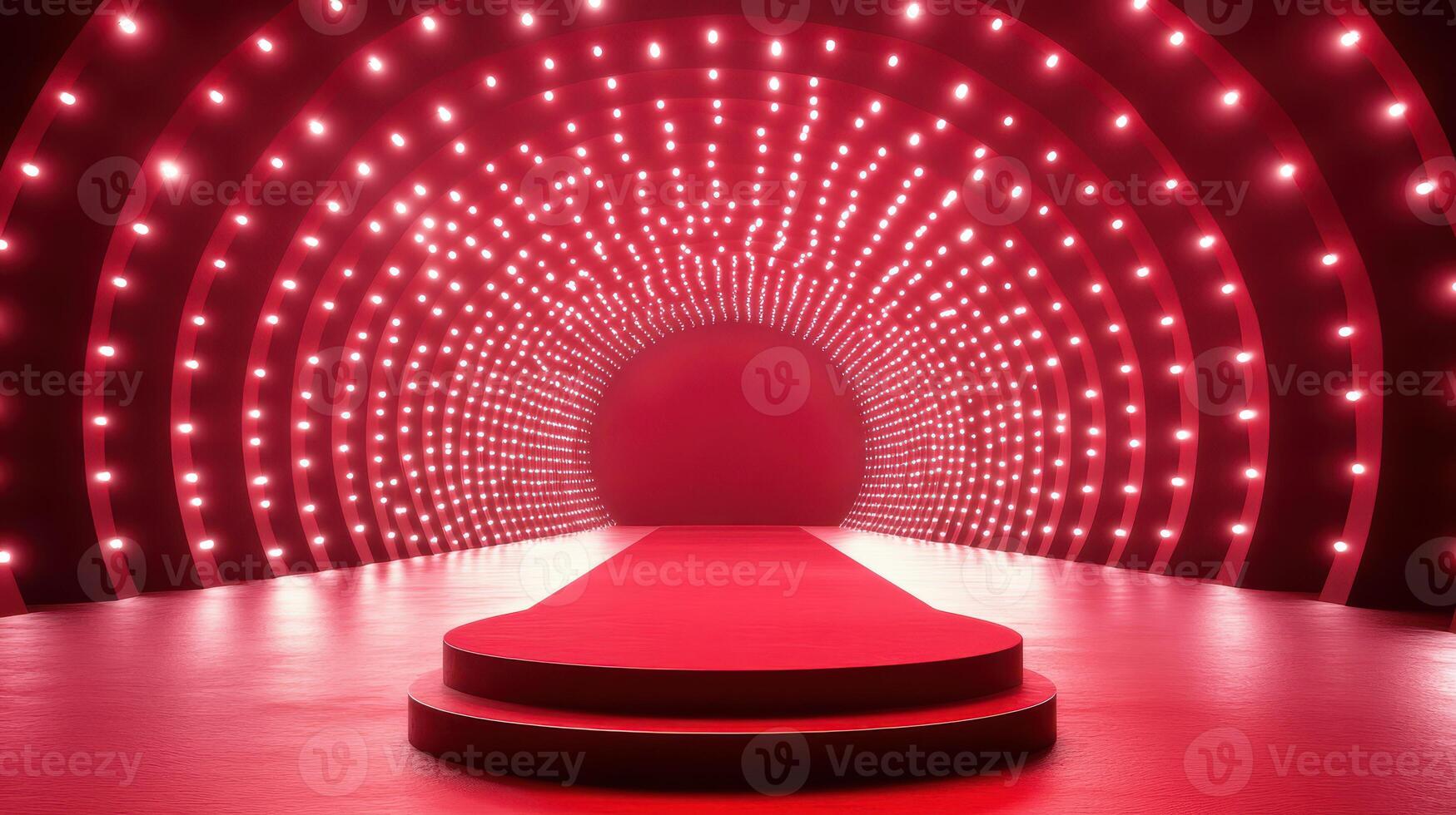 Red carpet with lights in a tunnel photo