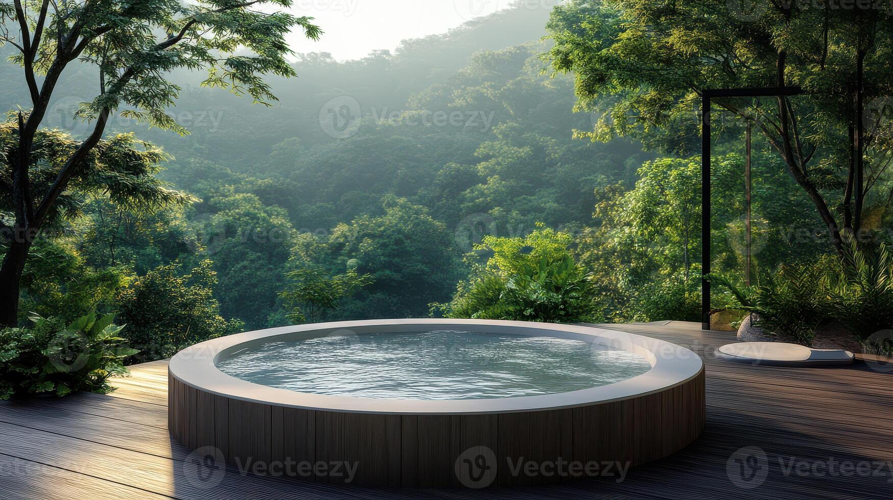 A hot tub in the middle of a forest photo