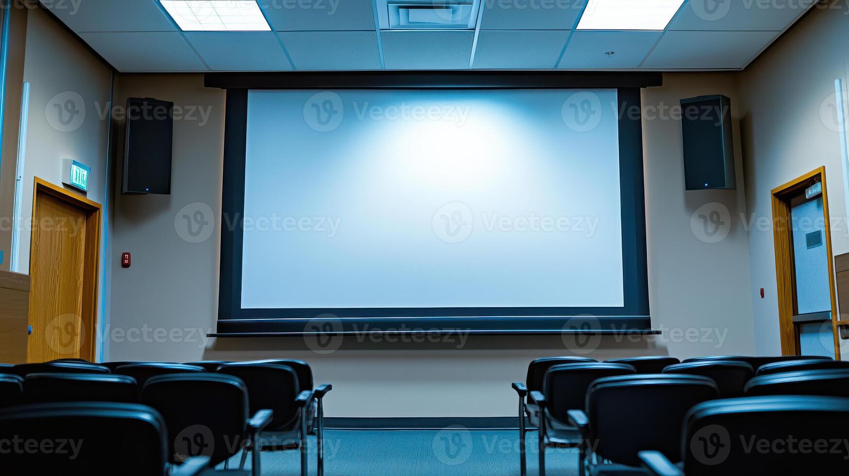 A large projection screen in a room photo