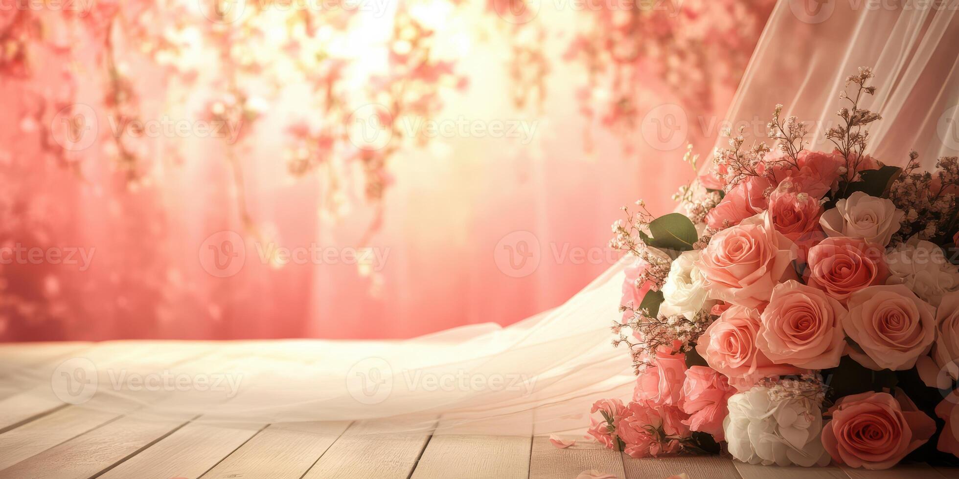 A bouquet of flowers on a wooden floor photo
