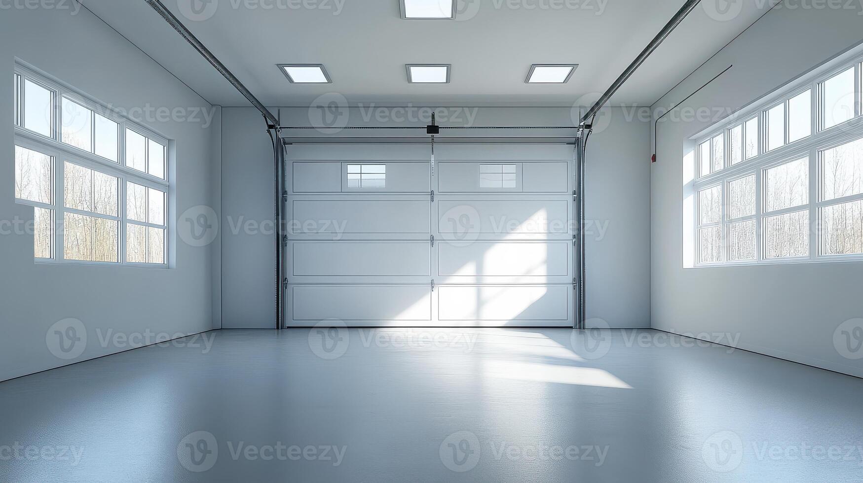An empty garage with a large door photo