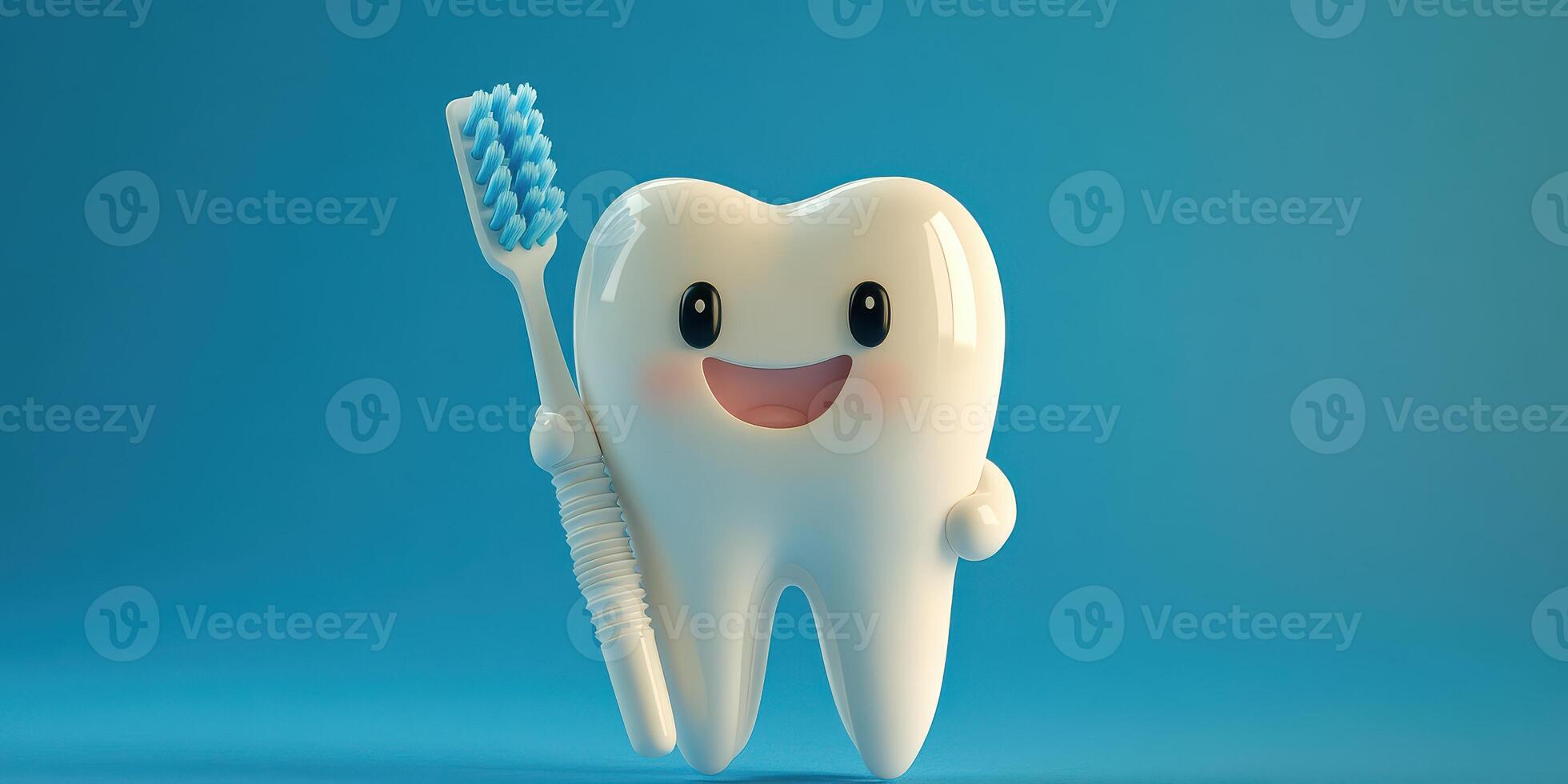 A tooth with a toothbrush and toothpaste photo