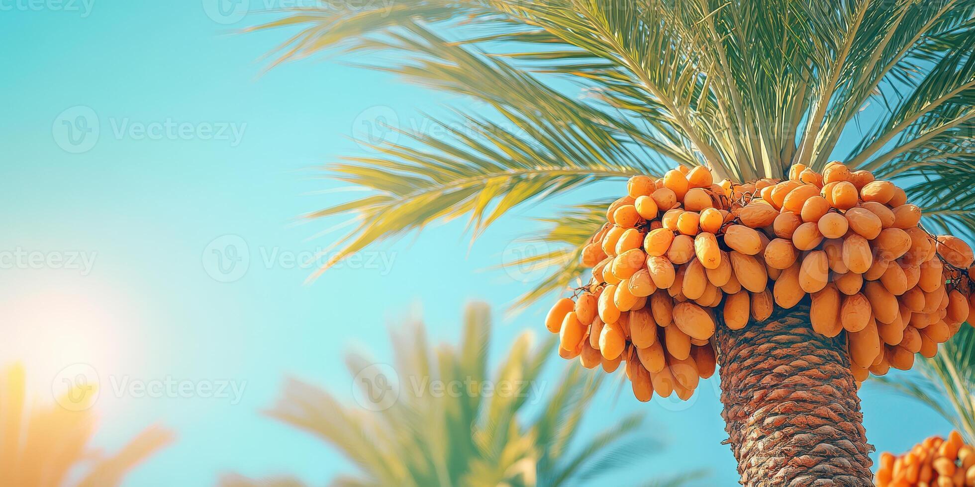 A bunch of dates on a palm tree photo