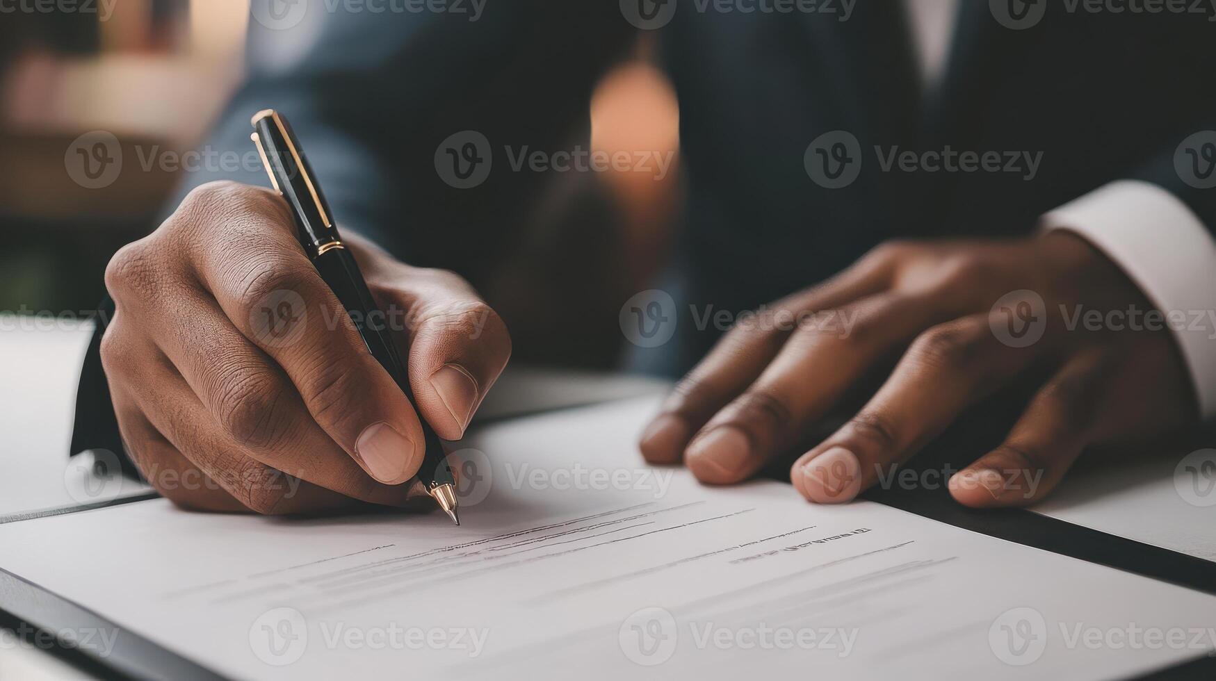 A man signing a contract with a pen photo