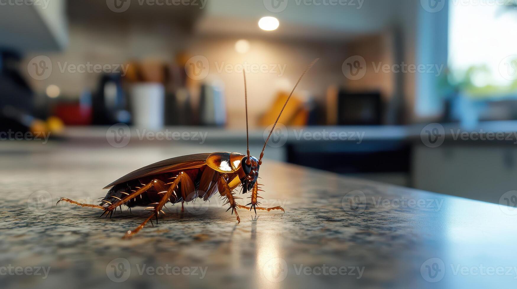 A cockroach on a kitchen counter photo