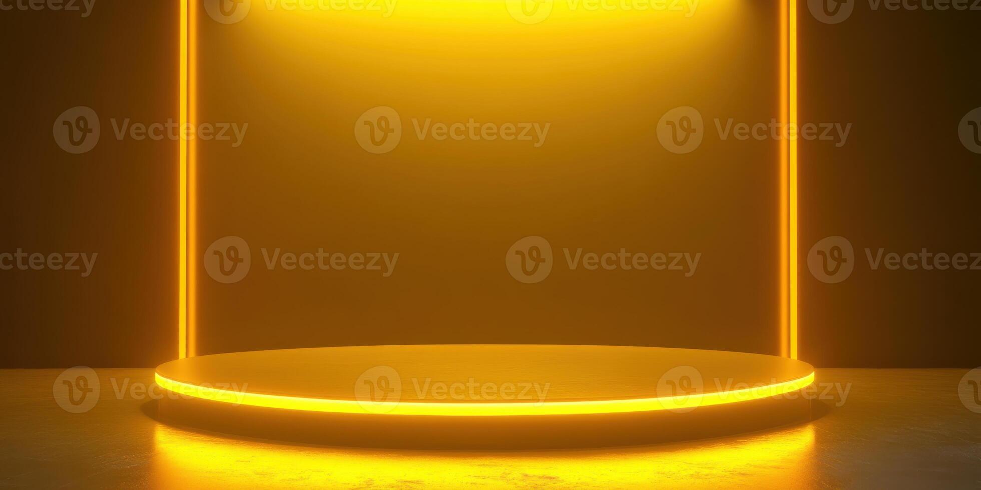 An empty podium with neon lights photo