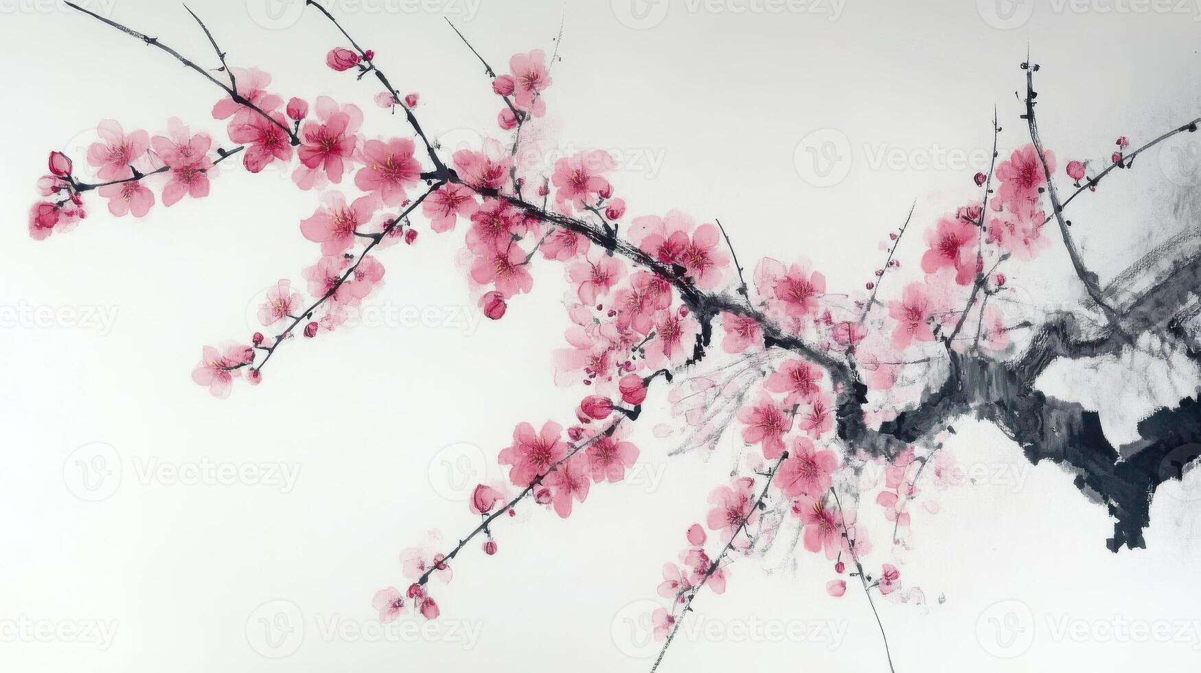 A painting of a cherry blossom on a wall photo