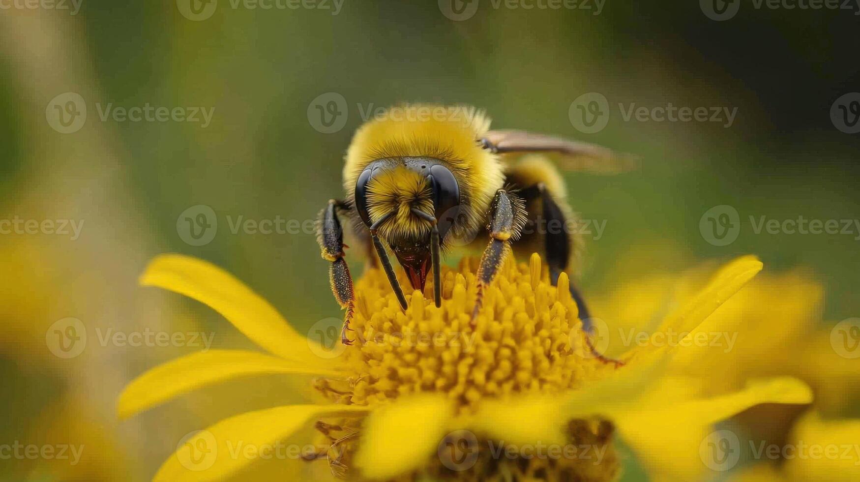 A bee is sitting on a yellow flower photo