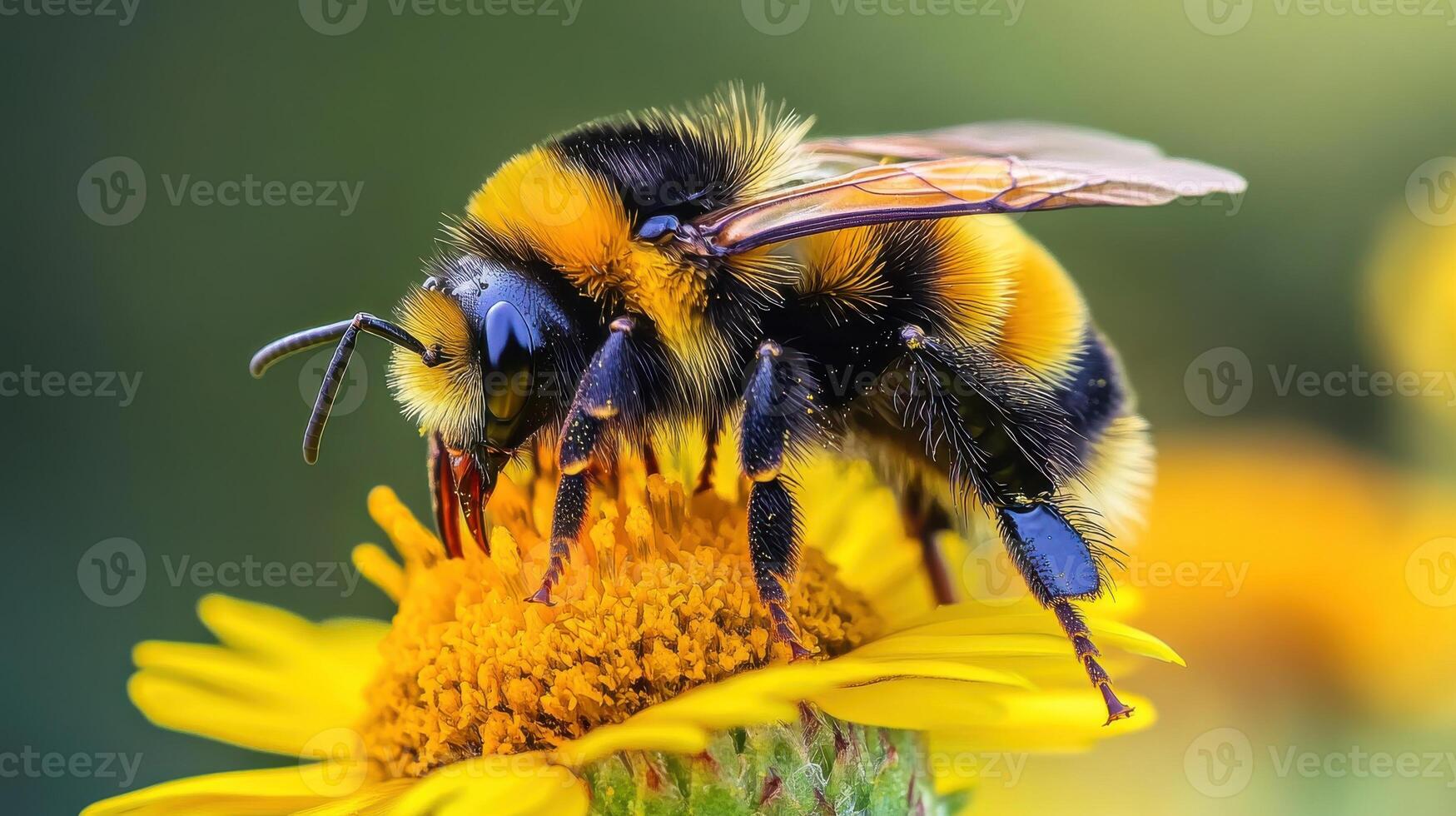 A bee is sitting on a yellow flower photo