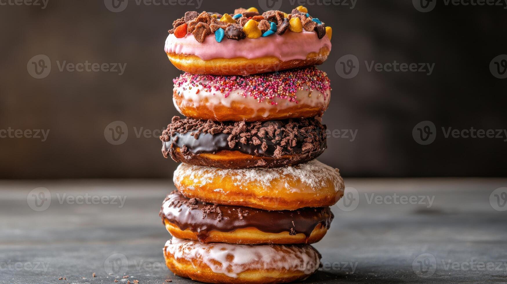 A stack of donuts with different flavors photo