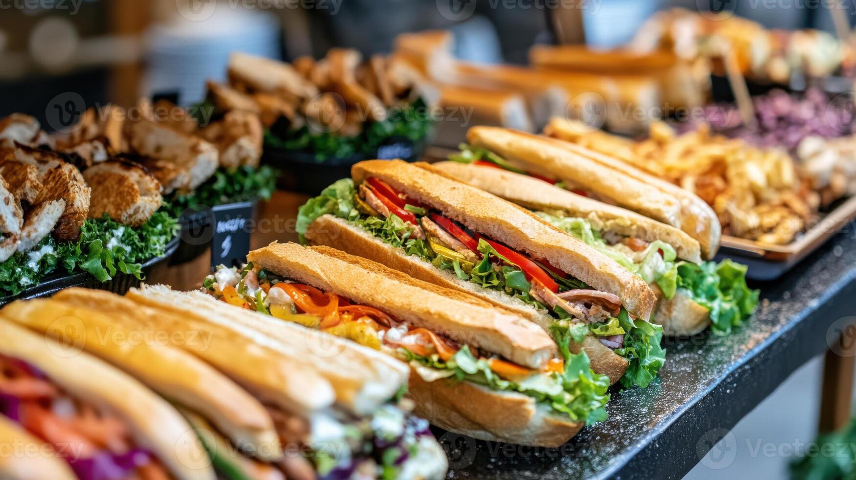 A buffet with many different types of sandwiches photo