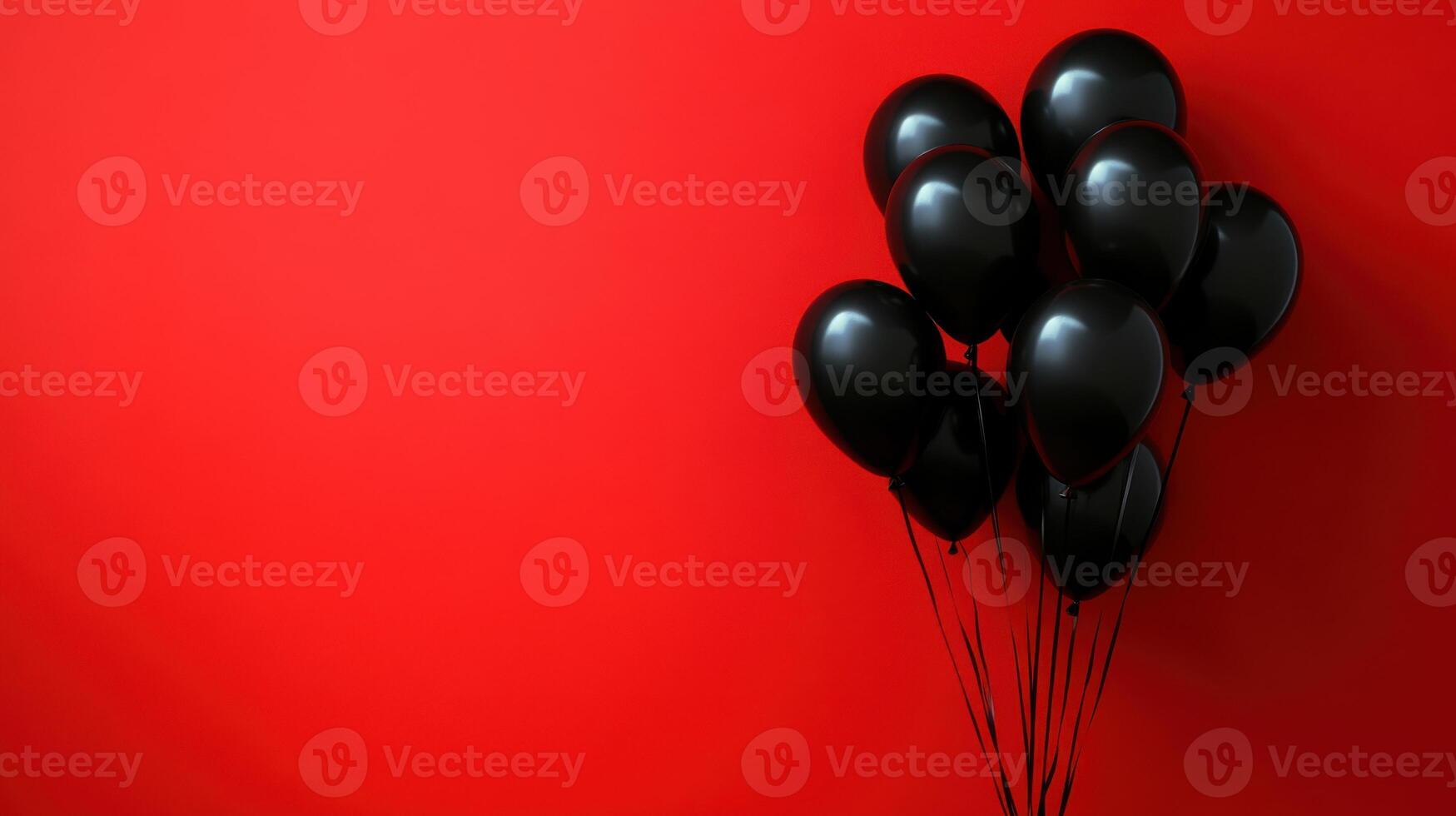 Black balloons on red background photo
