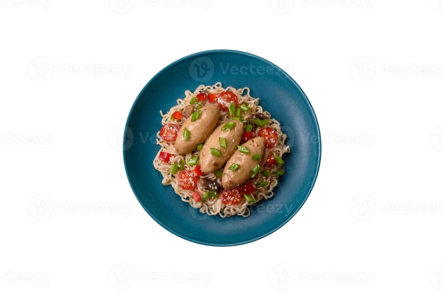 Fish or meat quenelles with vegetables, salt and spices in mushroom sauce photo