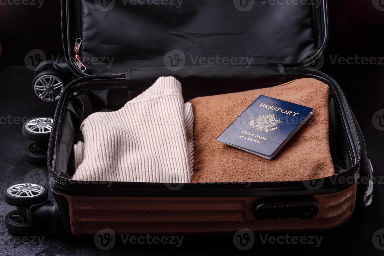International passport of a USA citizen on a suitcase photo