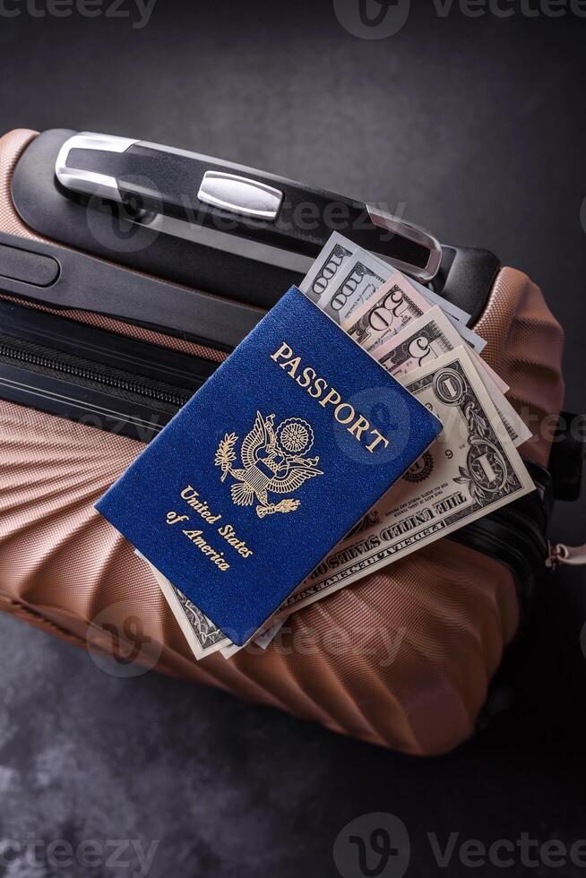 International passport of a USA citizen on a suitcase photo