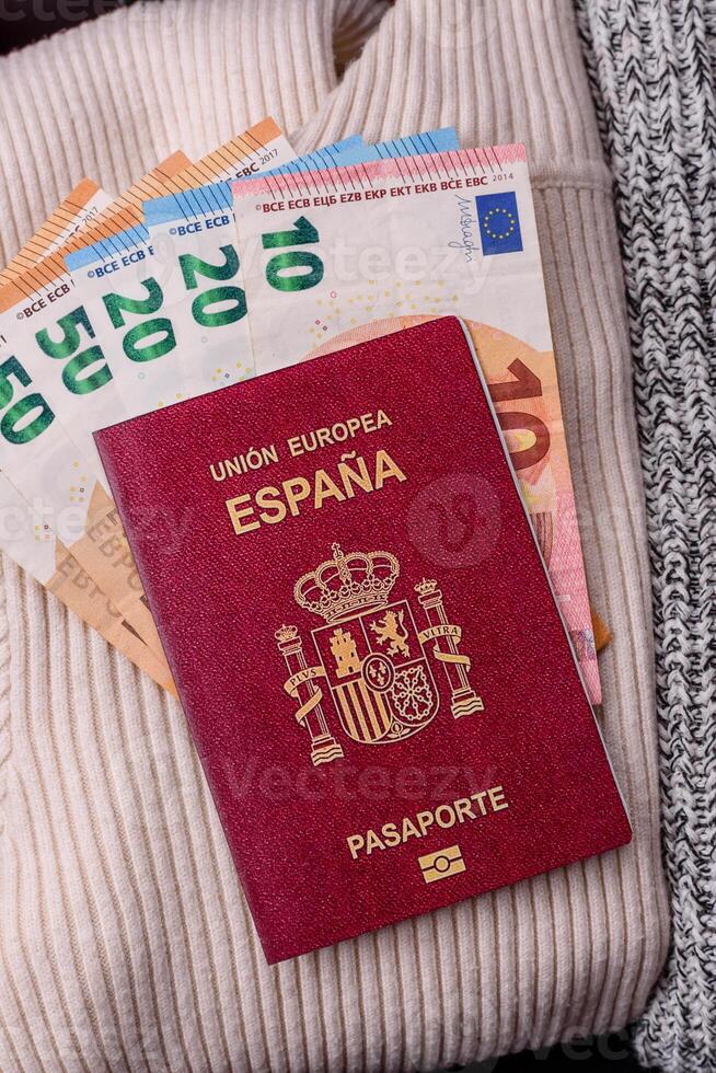 International passport of a citizen of Spain on a suitcase photo