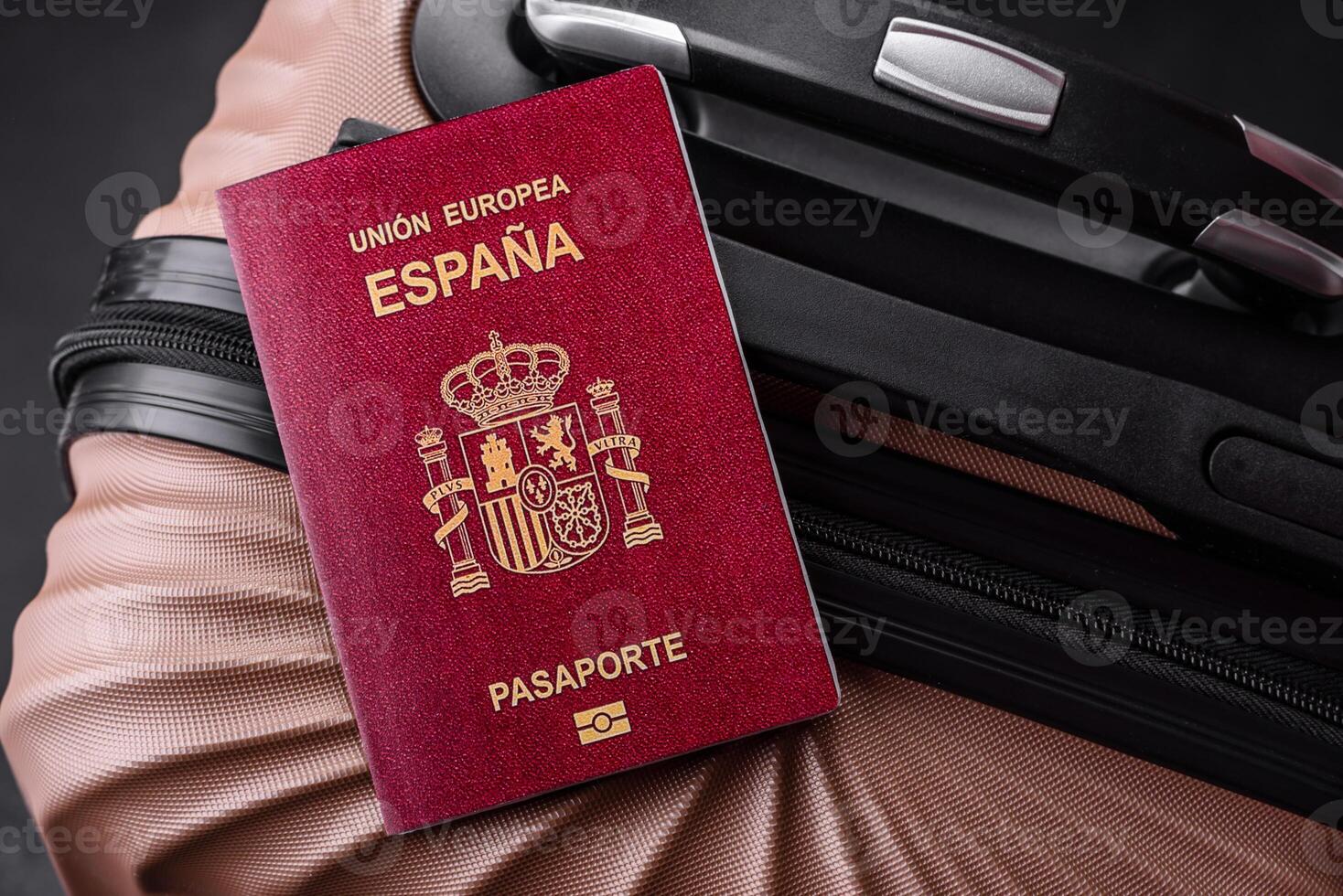 International passport of a citizen of Spain on a suitcase photo
