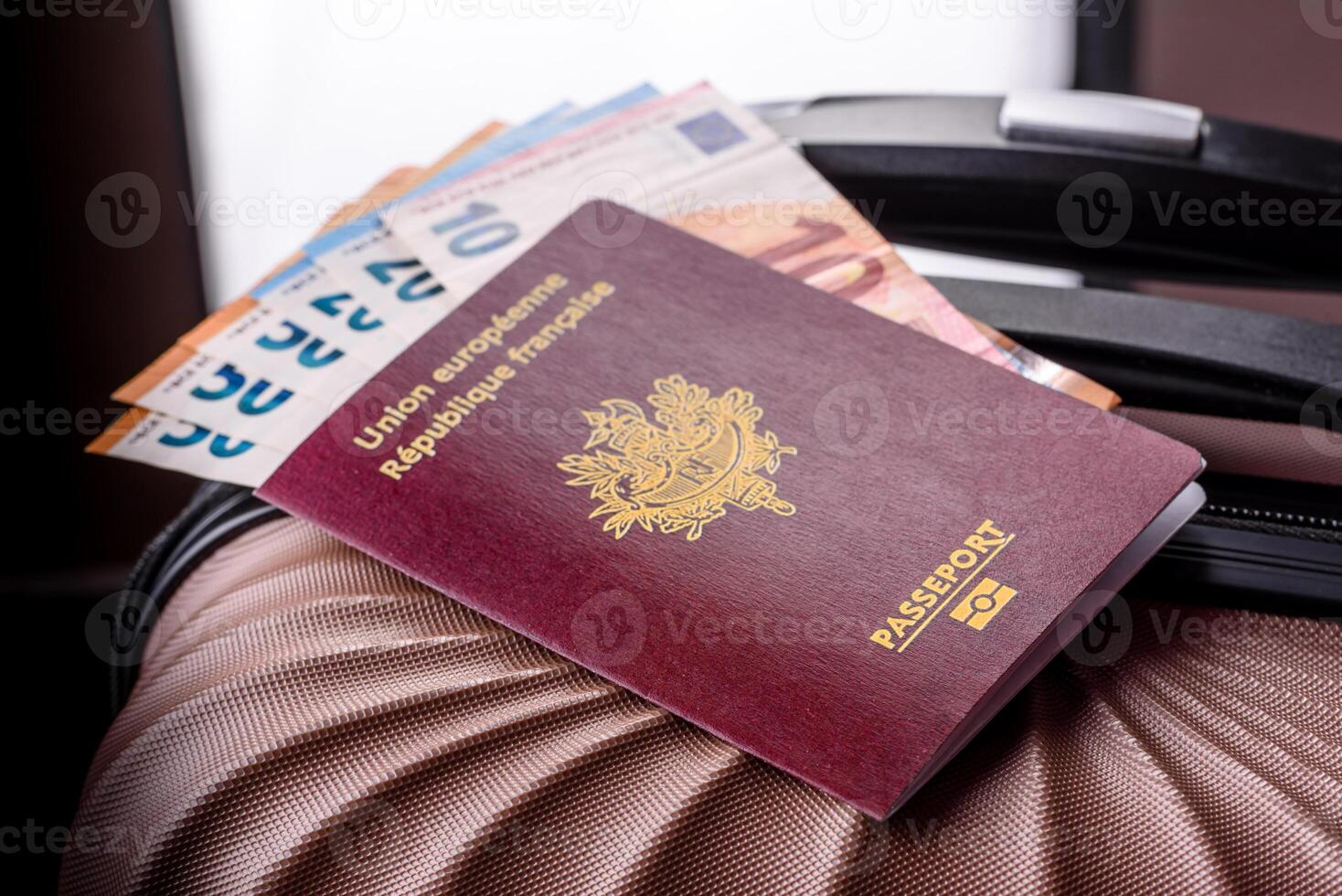 International passport of a French citizen on a suitcase photo