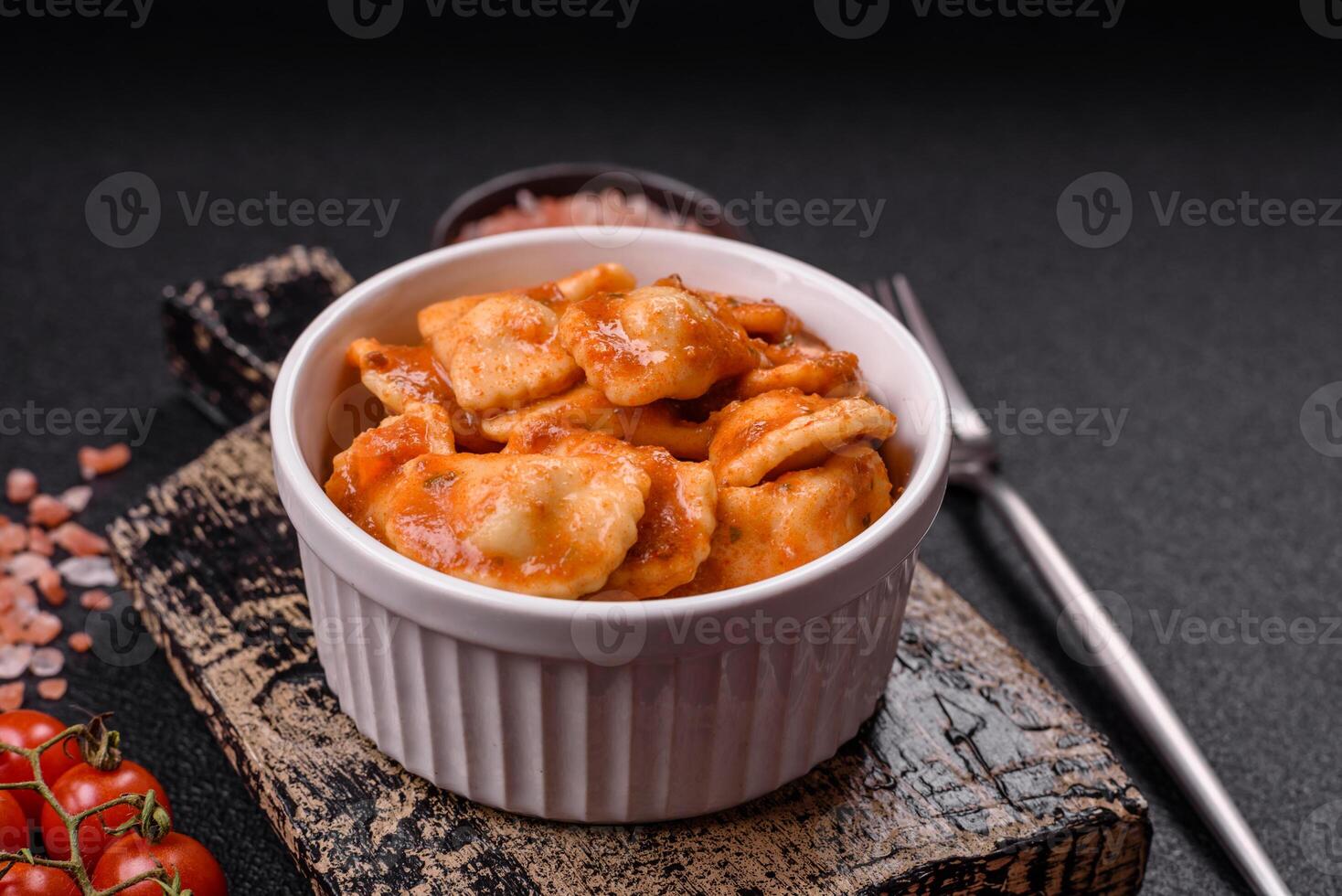 Ravioli with meat or vegetarian with ricotta, salt and spices photo
