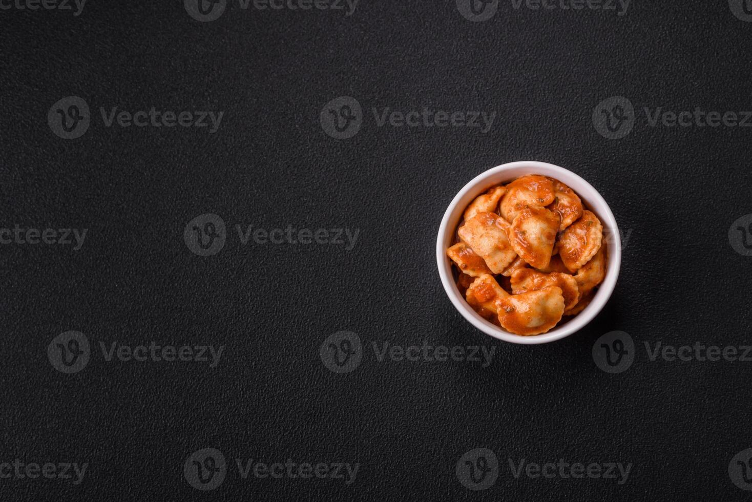 Ravioli with meat or vegetarian with ricotta, salt and spices photo