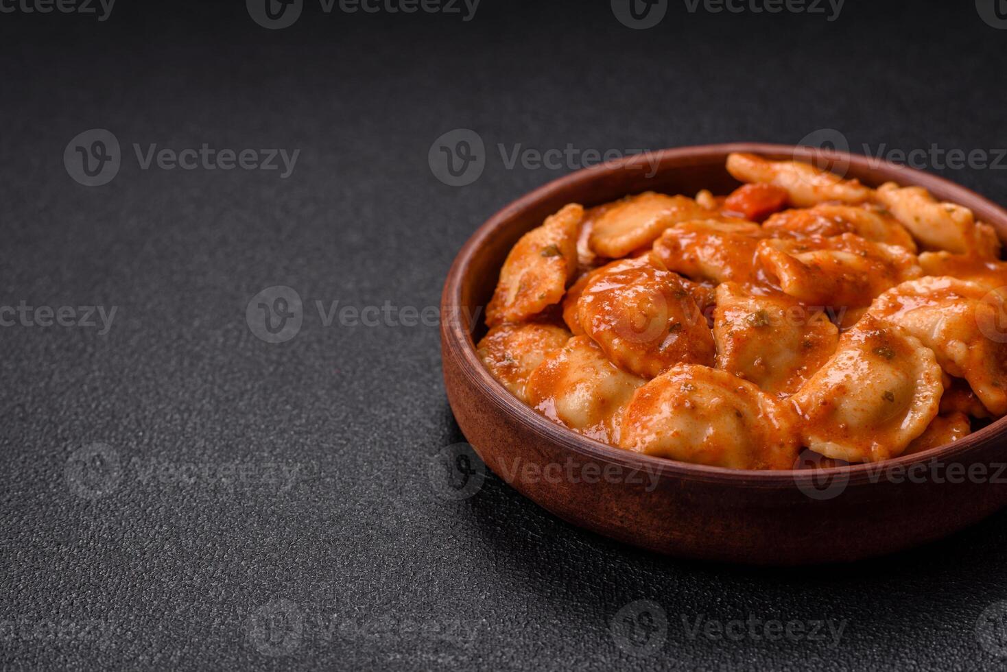 Ravioli with meat or vegetarian with ricotta, salt and spices photo