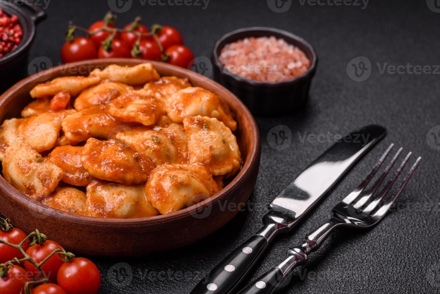 Ravioli with meat or vegetarian with ricotta, salt and spices photo