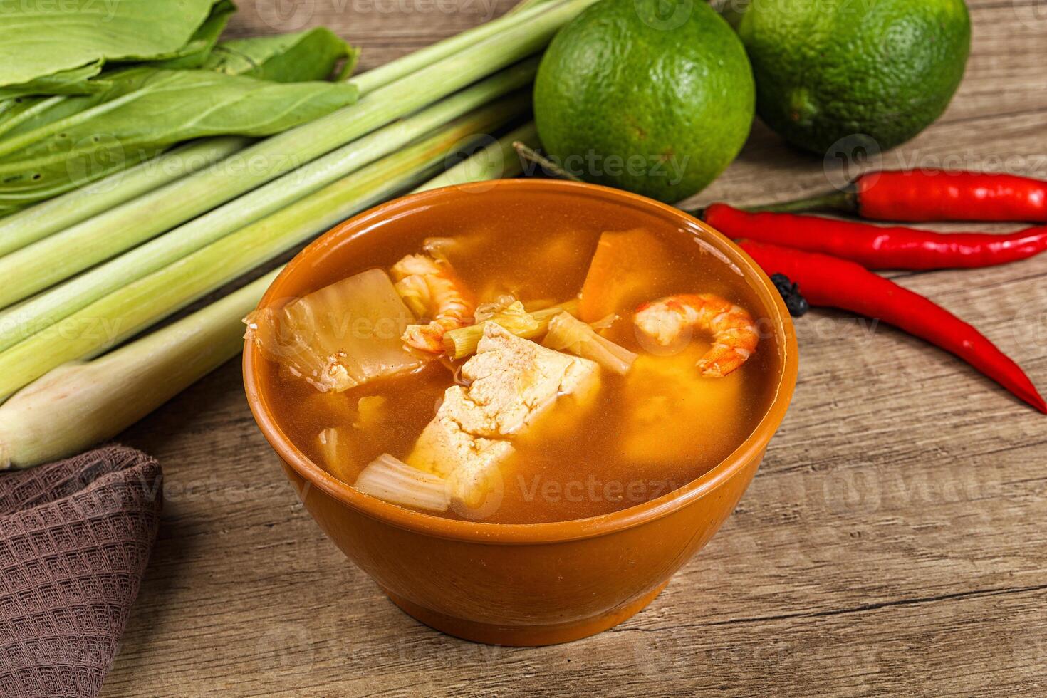 Korean kimchi soup with seafood photo