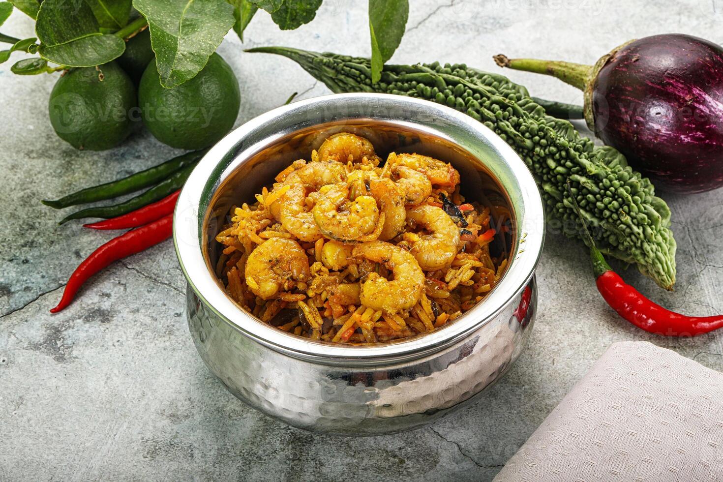 Indian cuisine - briani with prawns photo