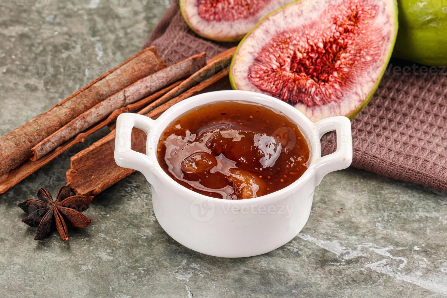 Sweet fig jam in the bowl photo