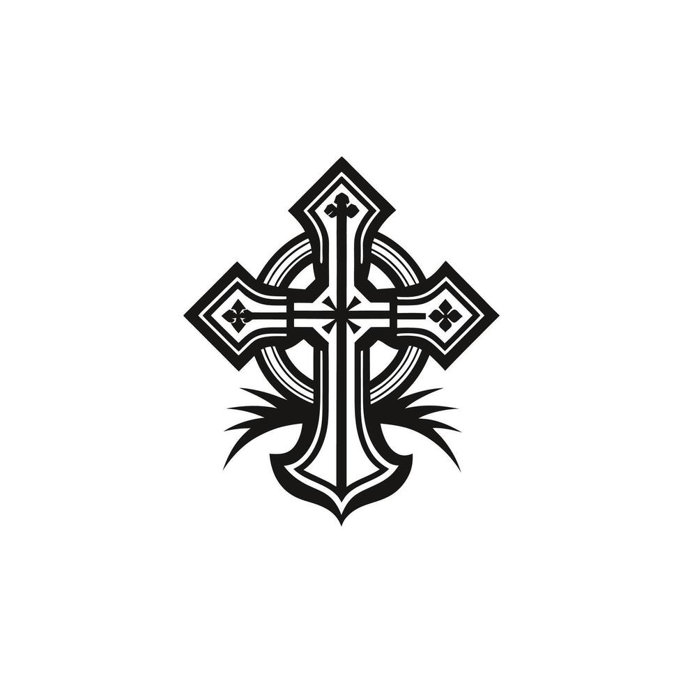 A cross with a sword in the middle vector