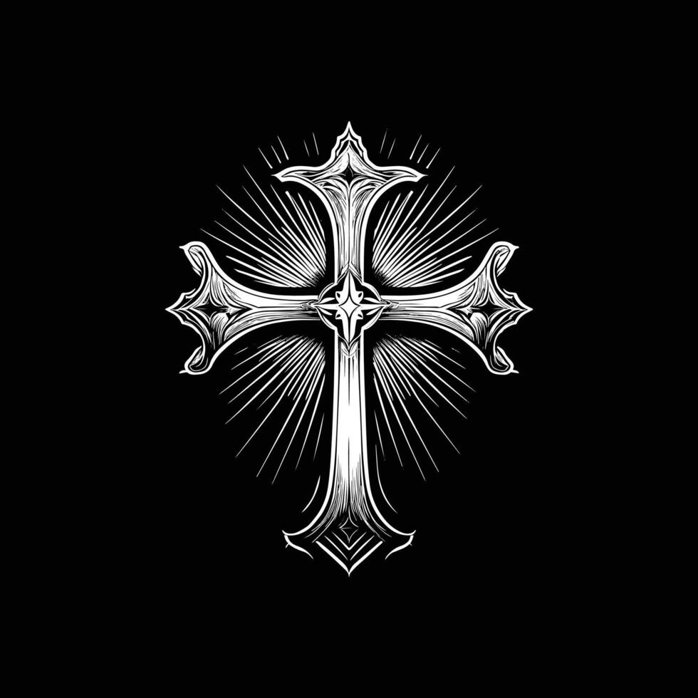 A cross on a black background with a white outline vector