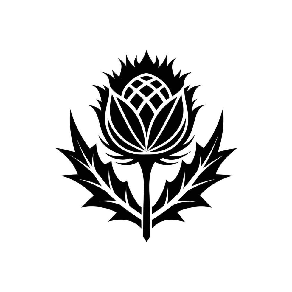 A black and white thistle flower logo vector